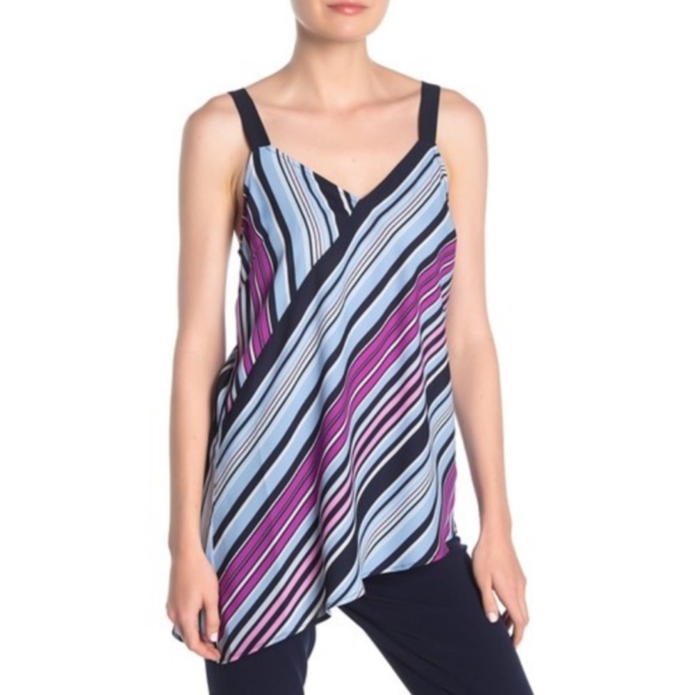 Vince Camuto Colorful Asymmetrical Boardwalk Striped Tank Top Size Small